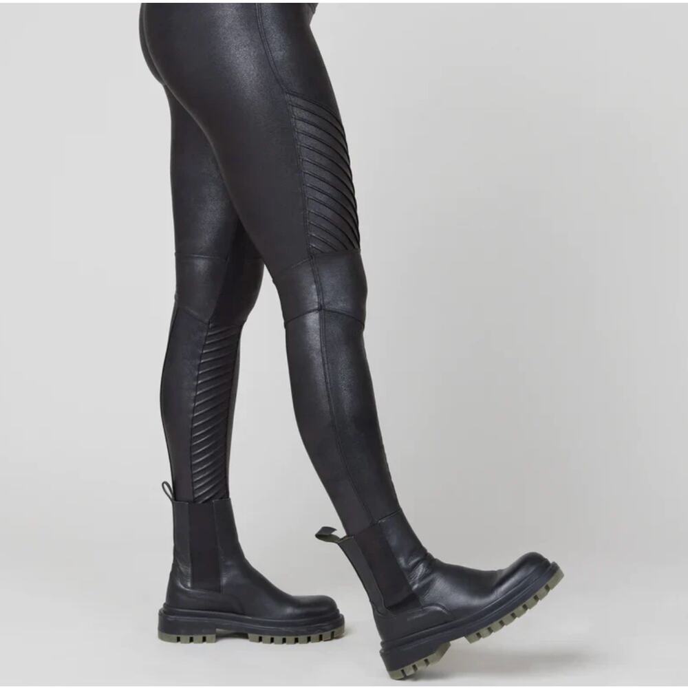 Black Spanx Faux Leather Moto Legging | Shaping Pants ‎ - (Women's XS/Petite)